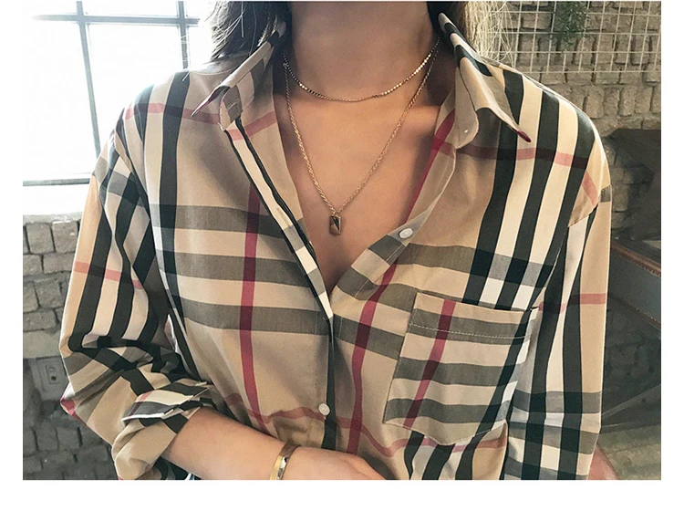 2021 New Hot Sale Classic Plaid Shirt Wild Retro Style Long-Sleeved Shirt Jacket Female Plus Size Top