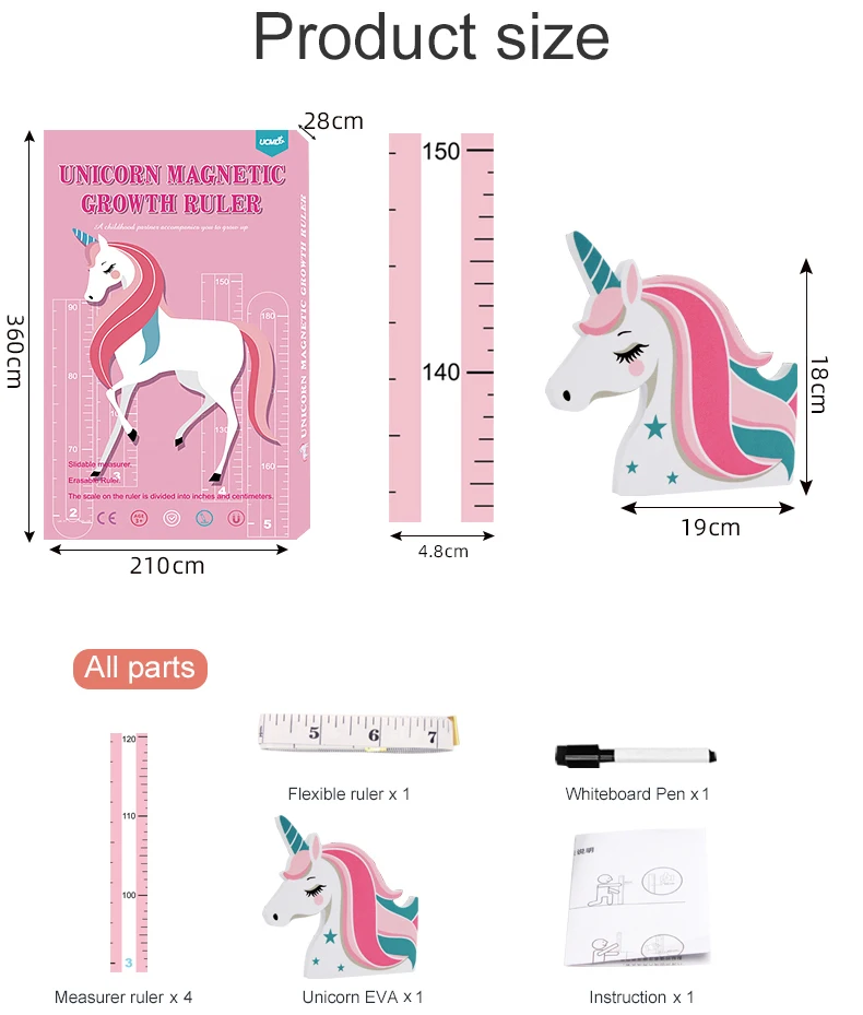 Unicorn Children's Size Ruler Children's Room Wall Growth Map Cartoon Magnetic Height Ruler supplier