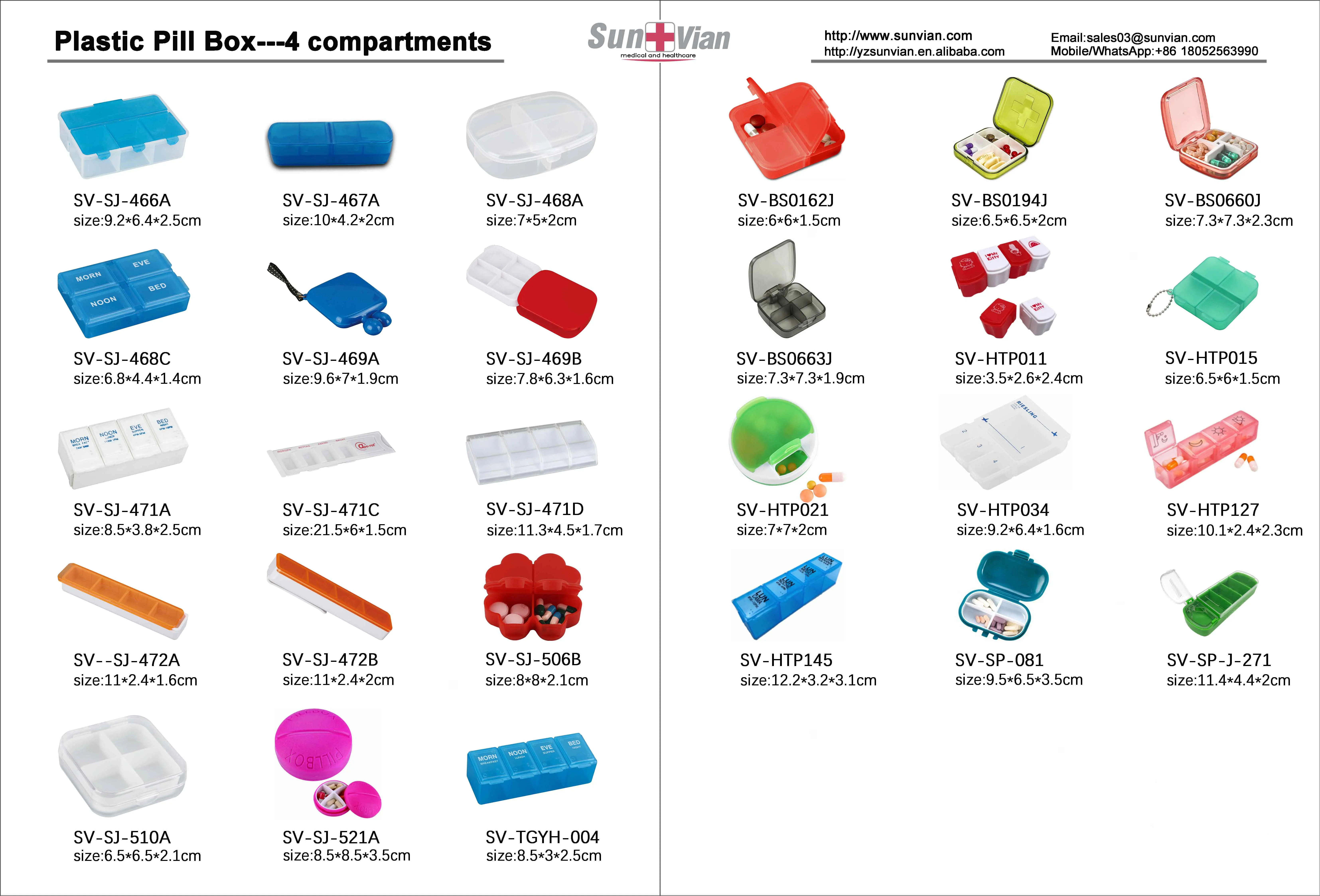 Portable Pill Storage Cases With 4 Compartments One Day Plastic Pill Box supplier