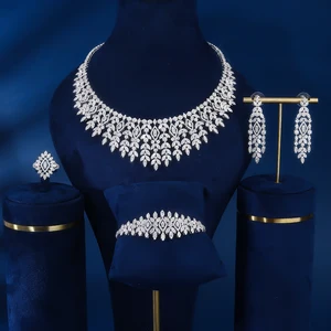 Women's Daily Wear Fashion Necklace and Chain Set New Design Round Zirconia with Copper Elegant Jewelry