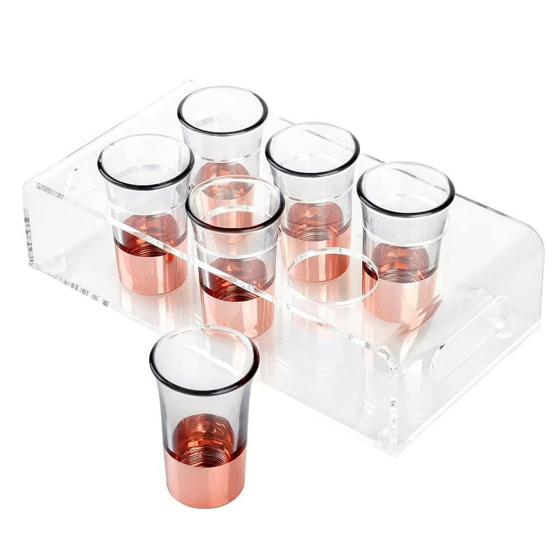 Shot Glass Serving Set 6 Party Shot Glasses Clear Acrylic Serving Tray