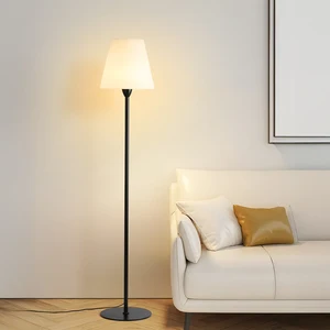 LED Modern Nordic Standing Floor Lamp Minimalist Indoor E27 Base Iron Body with Fabric Shade for Bedroom Living Room Restaurant