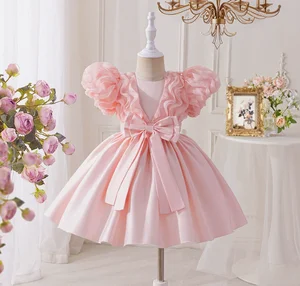 Girls' High-end Satin Princess Dress Little Girl's Show Children's Host Competition Piano Performance Dress