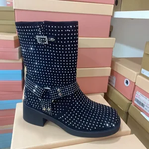 BUSY GIRL QD17 Rhinestone Women Short Boots Full of Diamonds Shining Knight Boots Trendy Cool Versatile Mid-Calf Boot Winter