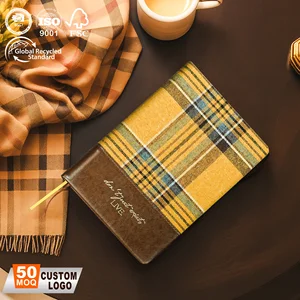 Journal Notebook Plaid Fabric PU Leather Patchwork A5 Undated Daily Weekly Planner  Customizable Diary Writing Leather Notebook