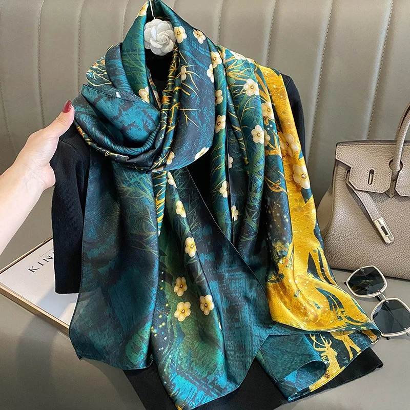 2023 New Women Silk Scarf Fashion Spring Summer Large Shawl Wrap Foulard  Female Soft Ladies bandanna muffler hijab free shipping