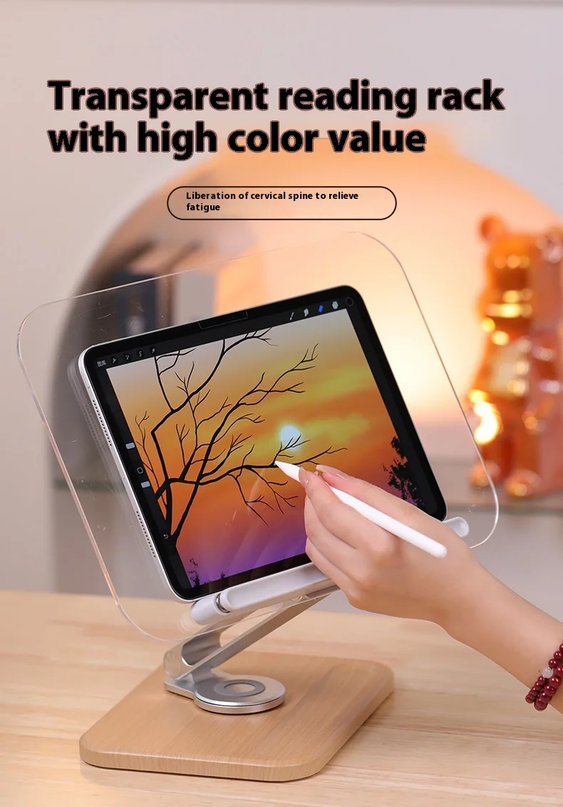 Book Stand for 360 Degree Rotating Foldable Wooden Laptop Stand with Metal Holder Vertical Desktop Tablet Reading Stand