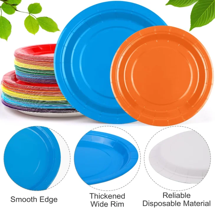 DAMAI Rainbow Disposable Party Tableware Set for Birthday Party 7inch and 9" Plates  9oz Cups Napkins Paper Plate Sets