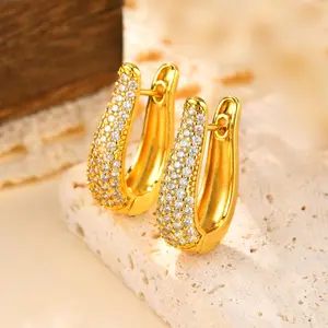 High-end Elegant Women's Jewelry 18k Gold Plated Earrings Copper Zircon U-shaped Hoop Earrings