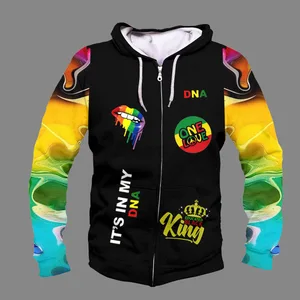 Autumn Casual Solid Digital Printing 3D Printed Letter Hooded Zipper Sweatshirt Loose Fit Sports Pullover Couple Men's Hoodie