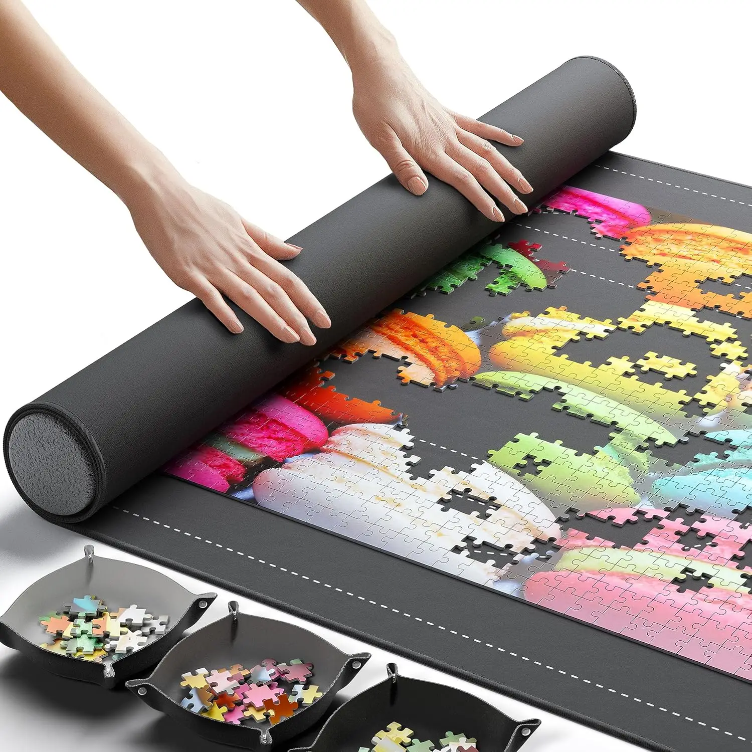 Original Latest Puzzle Pad Roll, Protective Pad Portable Storage, Anti slip Rubber Bottom and Smooth Top+3 Puzzle Sorting Trays