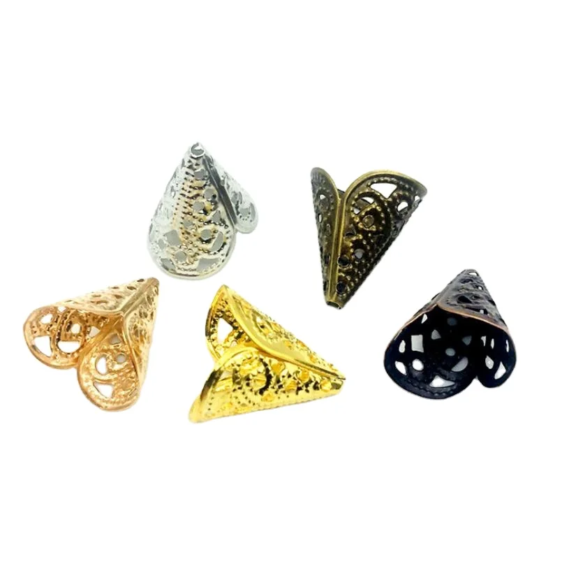 Wholesale DIY Jewelry Making Supplies Custom Cone Shape Iron Bead Cap Metal Flower Trumpet End Caps