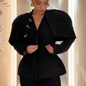 Women's New Light Luxury Elegant Black Slim Fit Long Sleeve Cloak Style Coat for Women