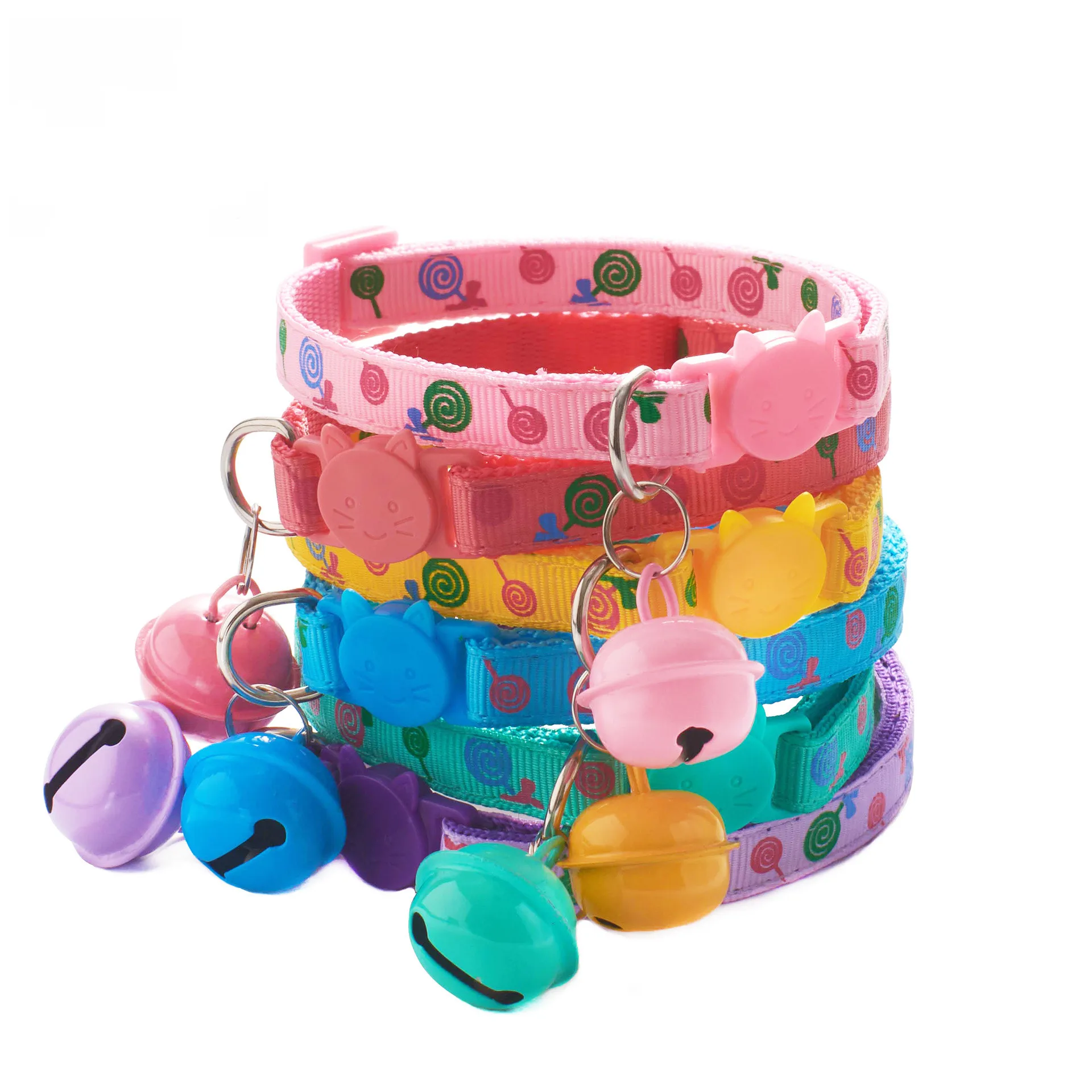Lollipop Pattern Cat Collar Big Bell Collar for Cats Safety Buckle Pet Supplies Wholesale