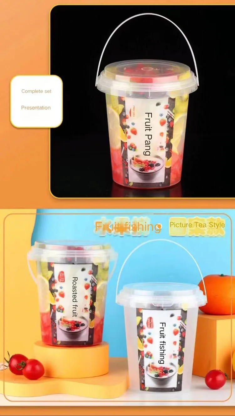 Custom 32oz Clear Fruits Buckets Cups With Handle Wholesale Disposable