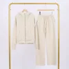 Bone white gold zip-up slim-fit sweatshirt and sweatpants set