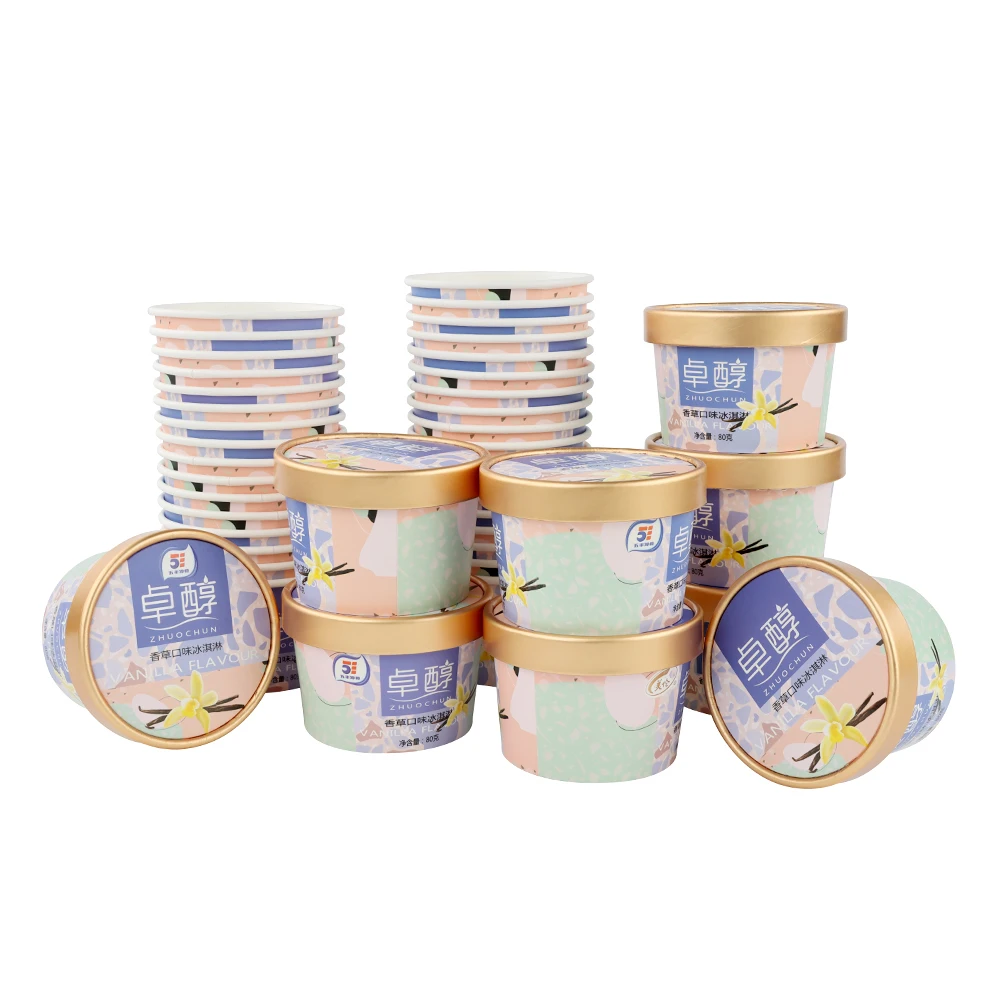 custom disposable high quality Ice cream paper bowl yogurt cup tubs container for dessert shop