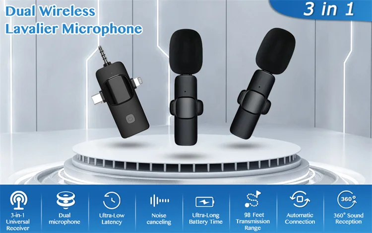 k15 3In1 Wireless Lavalier Microphone Mini Microphone for Iphone Android Live Broadcast Gaming Interview Vlog Camera Phone Mic