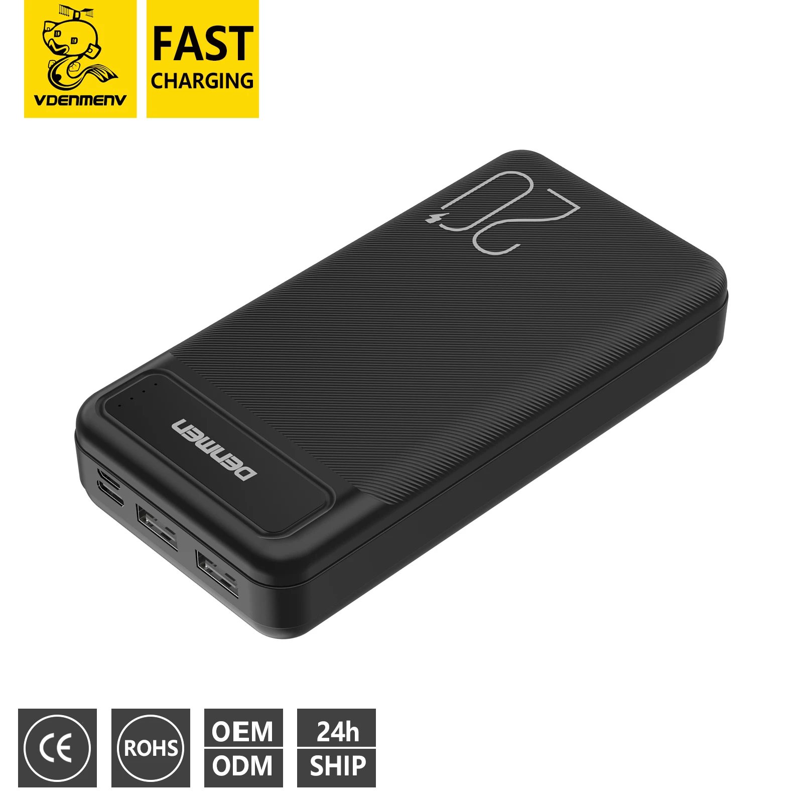 DENMEN Factory Price Customized 20000mah Power Bank High Capacity ABS PC Fireproof  CE Safety Protection Portable Power Bank