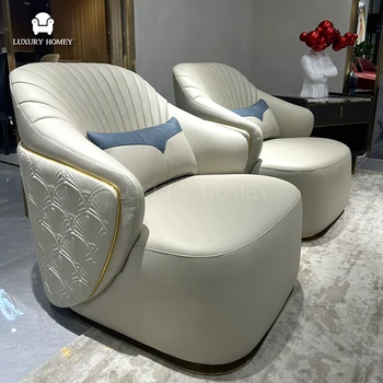 Luxury Homey Square Leather One Seat Sofa  Modern Design for Apartment Hotel Villa Living Room Filled with Sponge