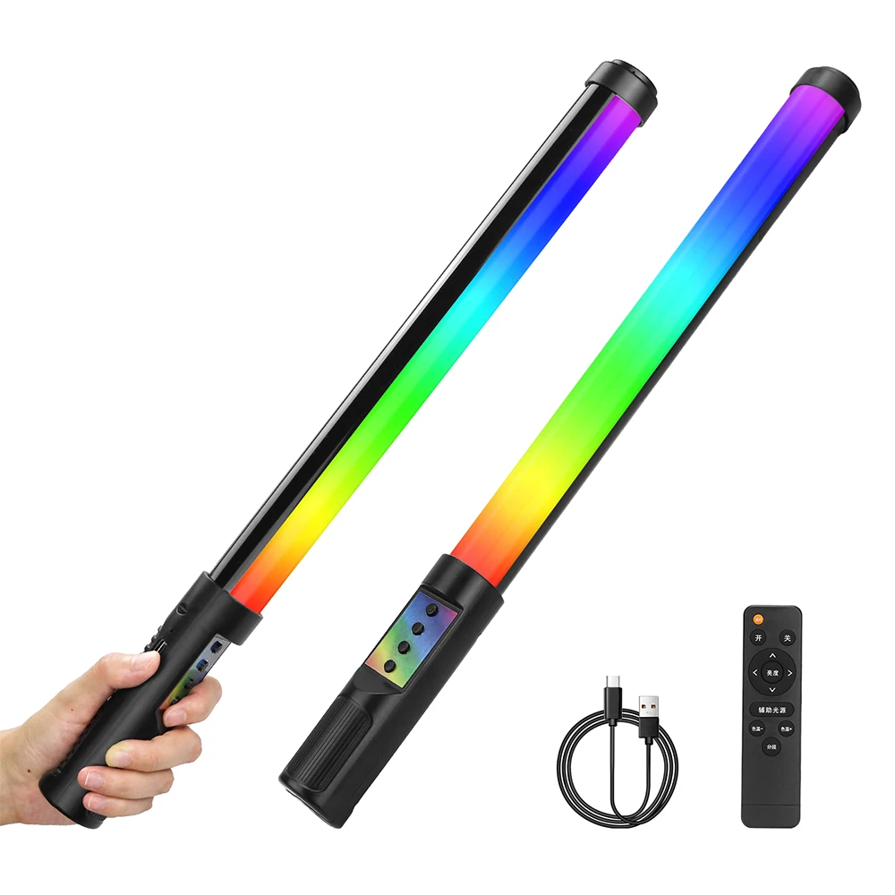 Video RGB LED Bar Portable Handheld Tube Light Wand Remote Control Webcam Lighting 205LM 8W RGB Photography Light Stick
