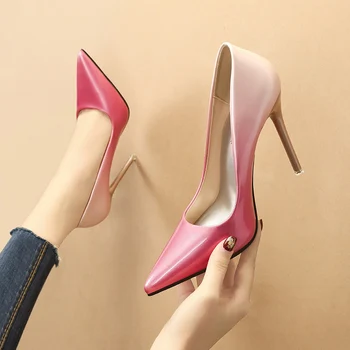 Wholesale 2020 designer sexy gradient patent leather high heels pumps for ladies shoes