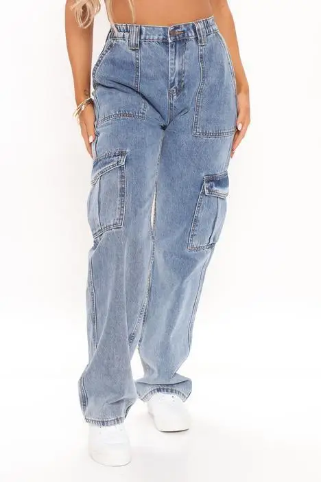 Custom Vintage High Waist Y2k Denim Pants Pockets Denim Jeans Femmes Cargo Women's Pants Women Jeans