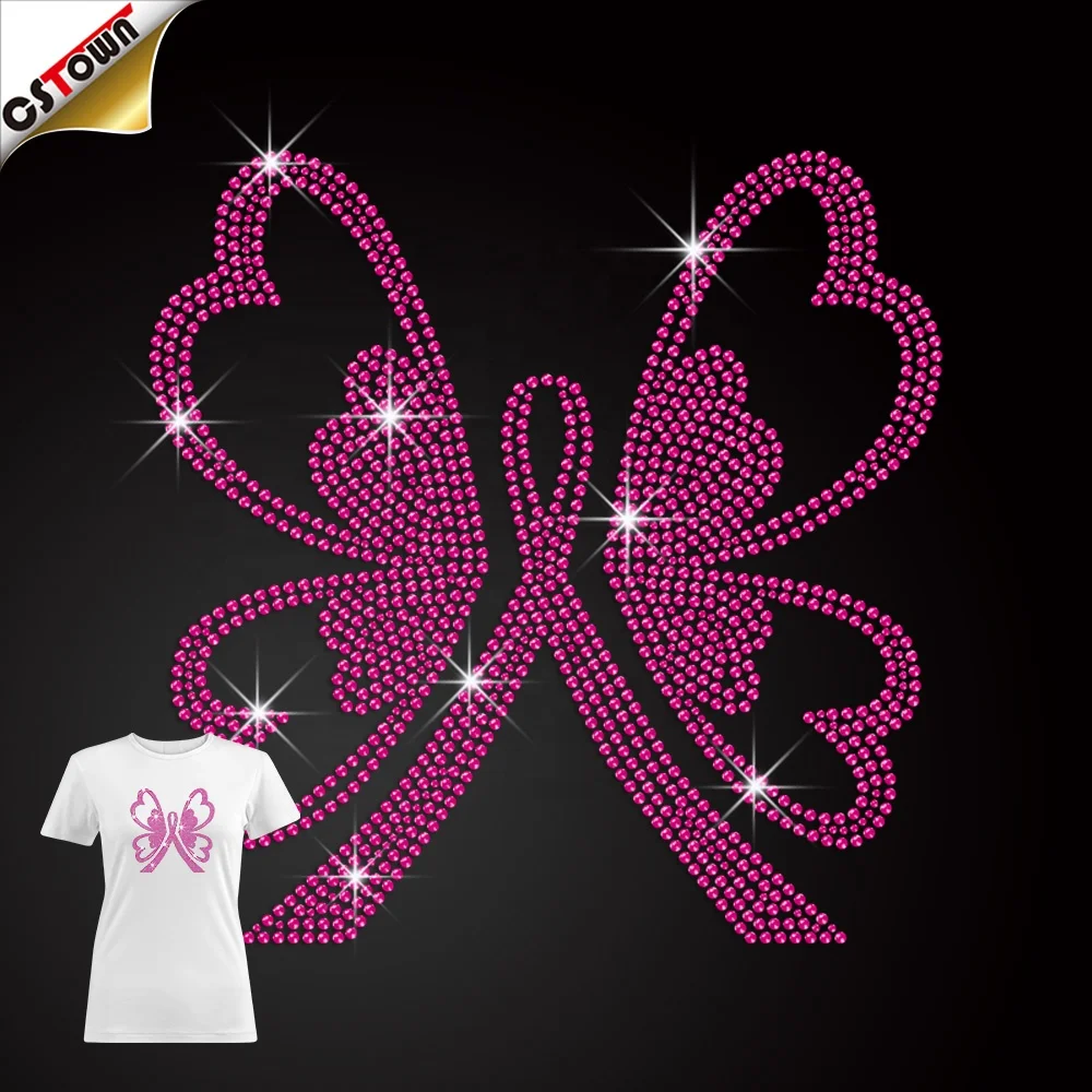 Пользовательский дизайн, осведомленность о раке груди, сердце, Роббин мотив, лента для рака груди, переводная лента со стразами для рубашек