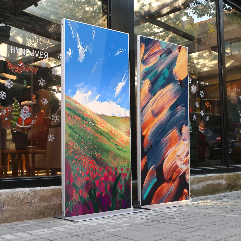 Economy screen outdoor standing vertical billboard customized surface double-sided magnetic ultra-thin floor-mount