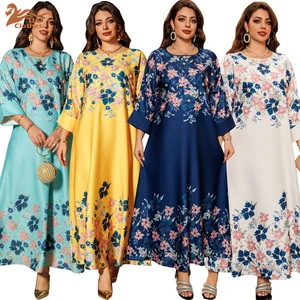 Fancy Muslim Islamic Kaftan Long Sleeve Printing Floral Muslim Cardigan Women's Clothing Formal Dress for Eid - Wedding - Party