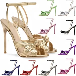 Customization European American Fashion New Women's Shoes Large Size Shallow Gold PU Fashion Party Thin High Heel Sandals