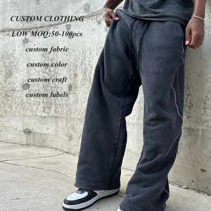 Factory Professional Custom 500 Gsm Heavyweigt Cotton Sweatpants Men Contrast Stitching Side Oversized Wide Leg Blank Sweatpants