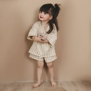New Designer Trendy Custom Fashion Summer Striped Casual Family Matching Short Sleeved Suit Children Two-Piece Sets for Casual