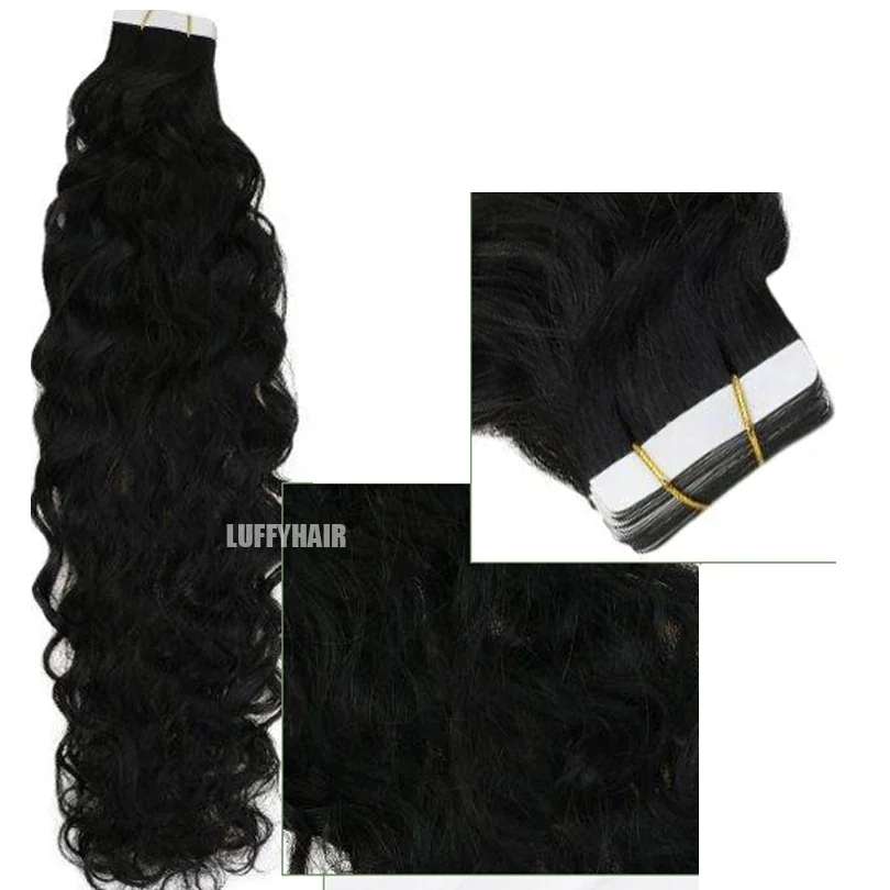 30 inch diepe krullende tape-in hairextensions van menselijk haar, Braziliaans Remy-haar_voghion.com