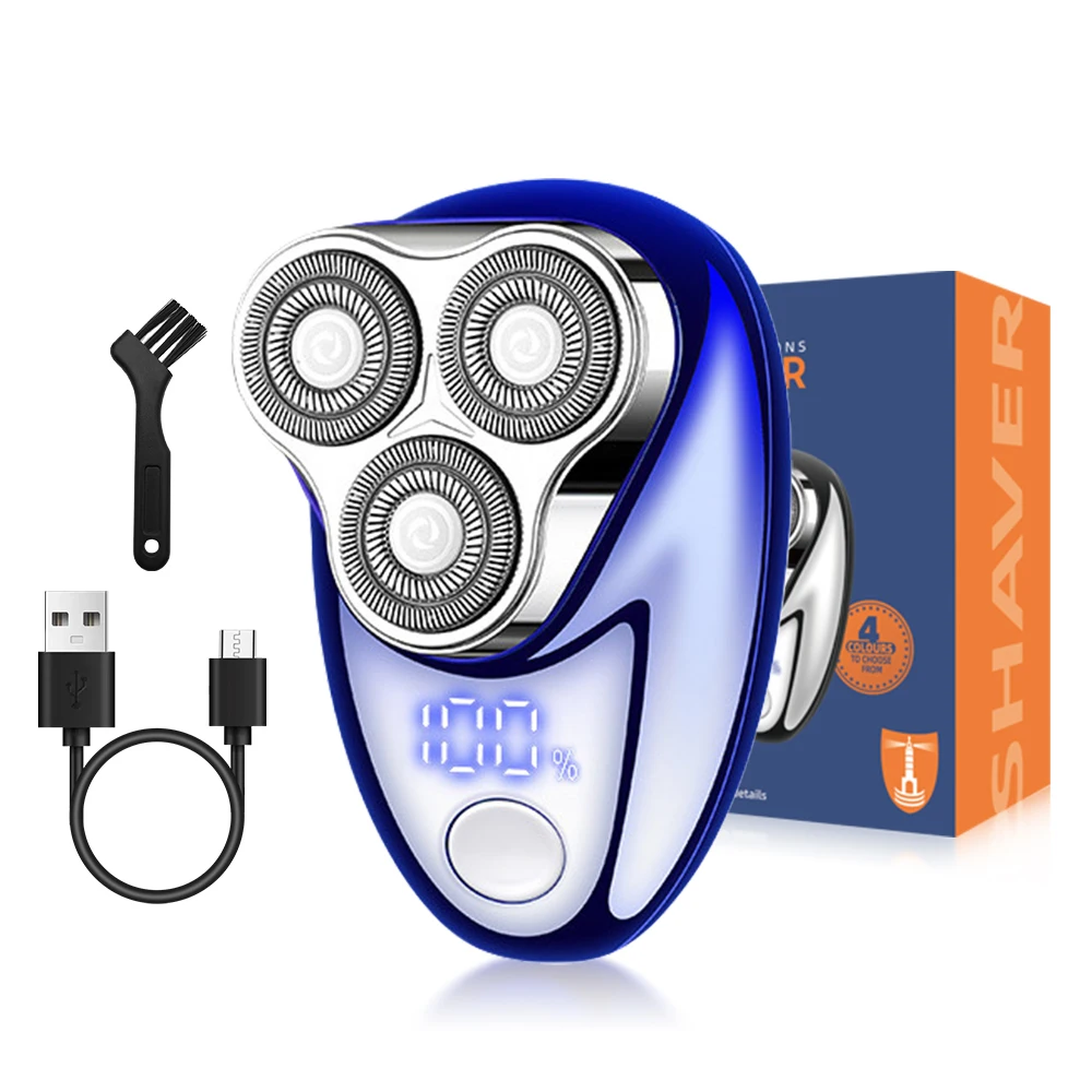 Men's Portable Stainless Steel Magnetic Body Hair Trimmer Three Blades USB Rotary Electric Shaver for Household Use