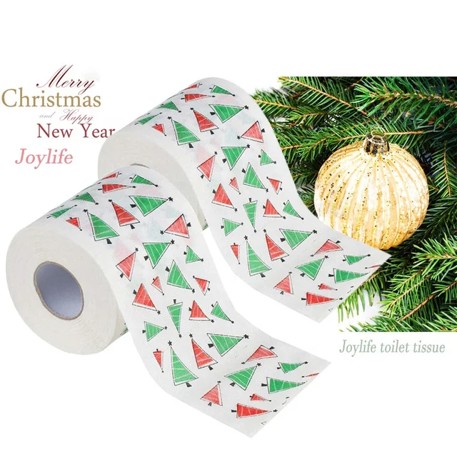 Joylife Print Merry Christmas Embossed Dots Disposable Core Toilet Paper Roll For Baby Party and Festival