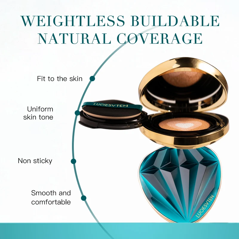 Private Label Green Diamond Shape Three Colors Brighten Concealing Correct Skin Tone 3 in 1 Foundation air Cushion with Gift Box