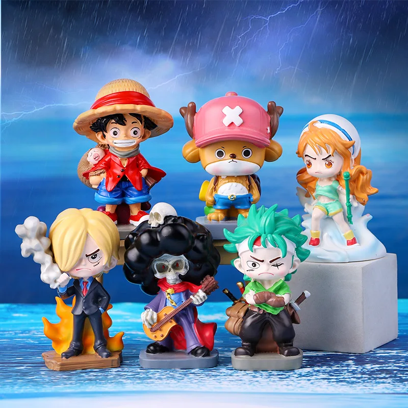 6PCS Mystery PVC Anime Figurine Blind Boxes 3D Resin 1Piece Luffy Zoro Nami Figures Surprise Collectible Doll Toy Anime Figure