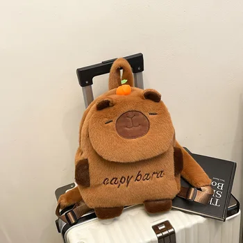 Cute All- Match Orange Kapibara Plush Backpack Soft Cotton Capybara Cartoon Student Bag New Design with Mao Mao Mao Character