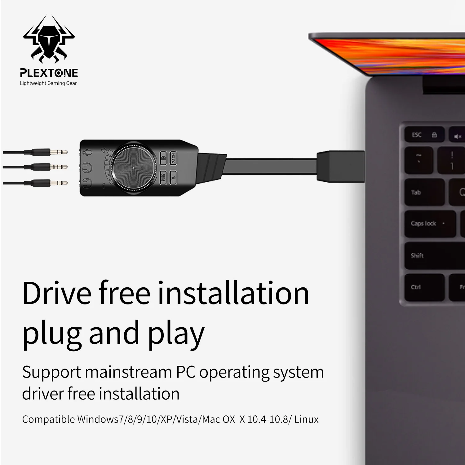 Виртуальная звуковая USB-карта Plextone 7,1 каналов, звуковая карта usb