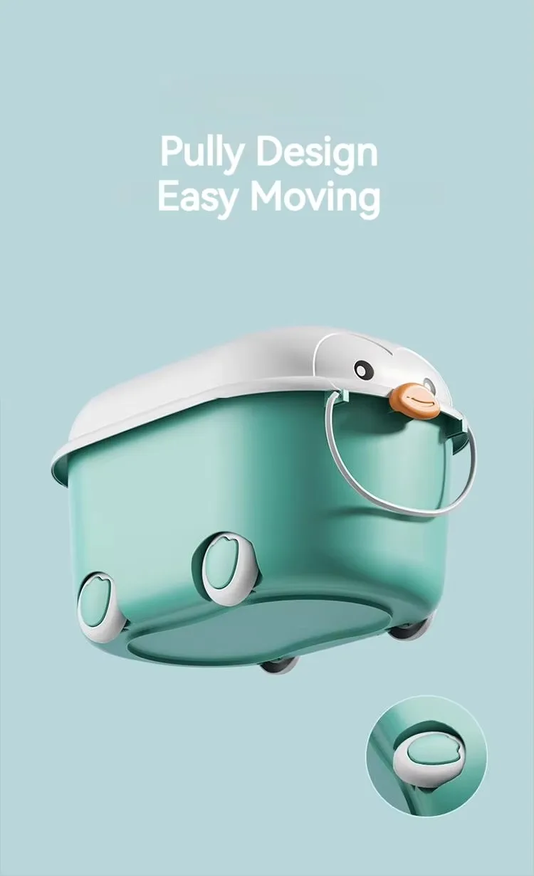 Detachable Cute Cartoon Duck Plastic Storage Box With Lid Baby's Toys Storage Box Featuring Wheels & Handle factory