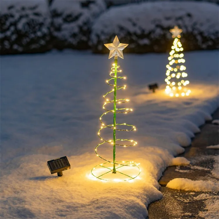 Creative Solar Christmas Tree Lights PVC Solar LED Christmas Tree Lights Waterproof Spiral for Home Holiday Party Decor