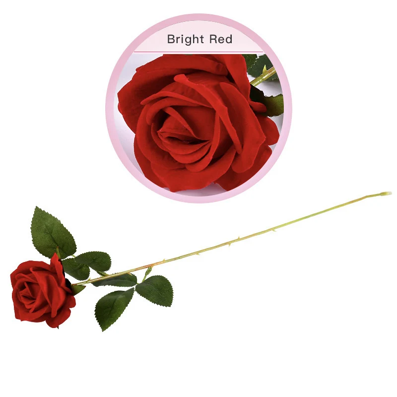 Factory Bulk Wholesale High Quality Artificial Single Velvet Roses Flower  Red White Custom Real Touch Rose Decorative Flowers