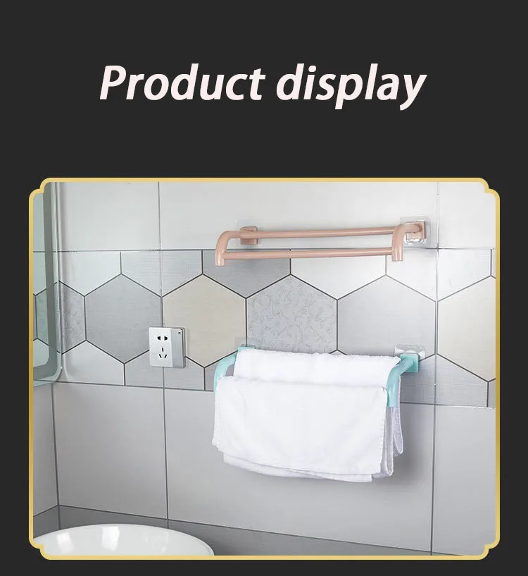 Traceless strong widened double pole towel shelving simple perforation-free bathroom towel holder manufacture