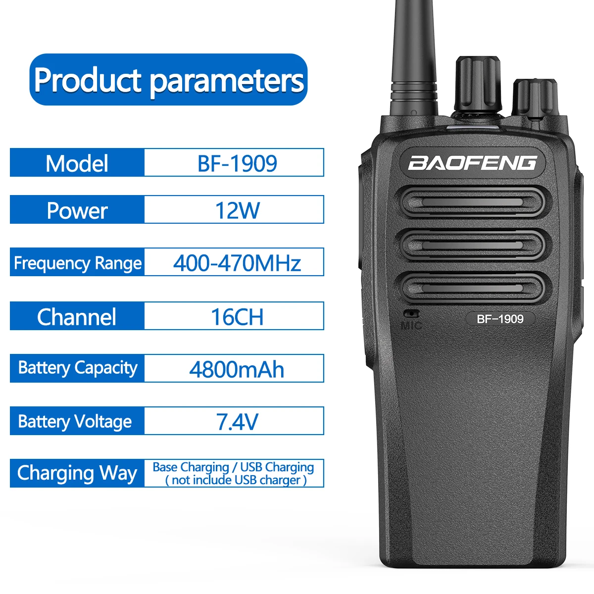 Baofeng BF-1909 12W Powerful UHF 400-470mhz Walkie Talkie Long Range Handheld Portable Two Way Radio Hunting Ham City