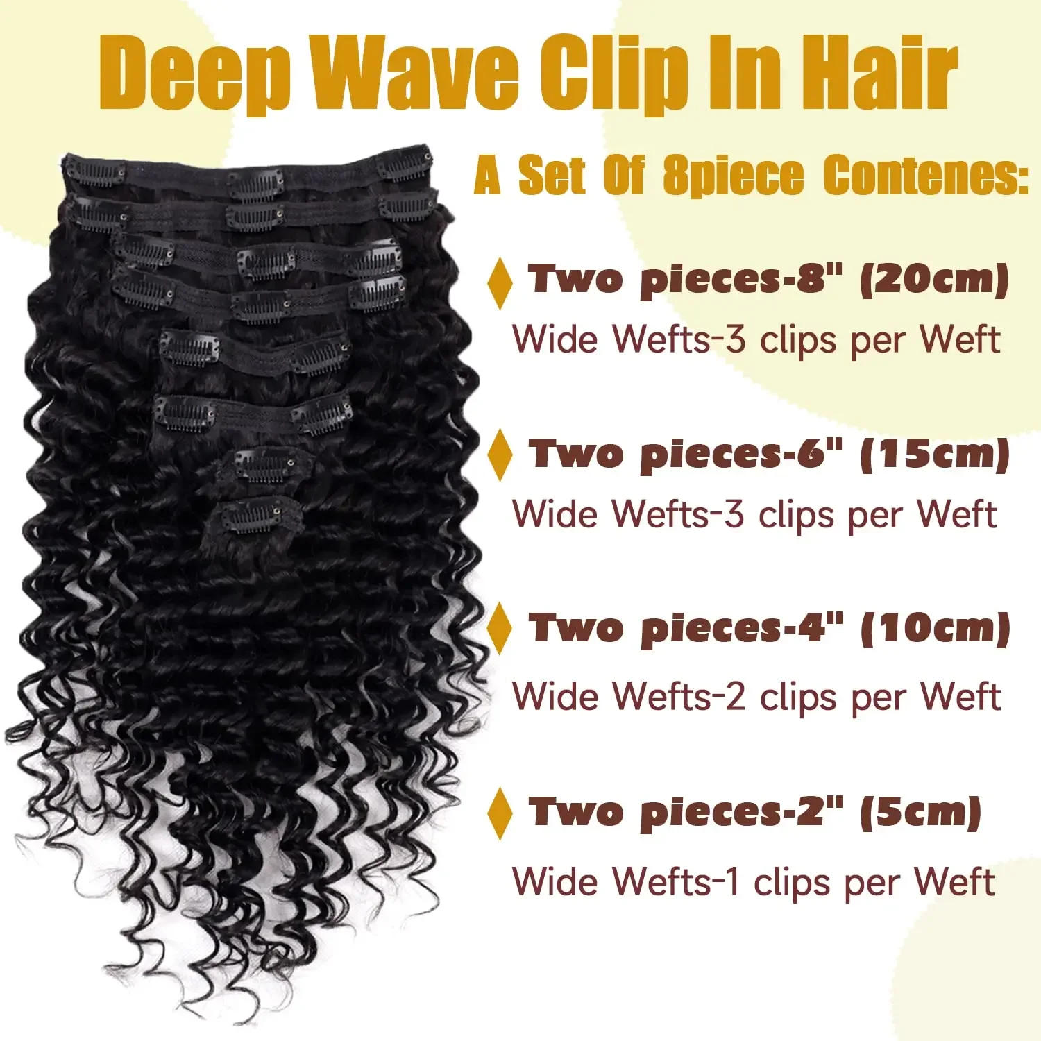 Clip-In Hoerverlängerungen 100% Mënschlech Hoer Waasser Déif Wellen Birmanesch Weft Curly 120g 8 Stéck/Set Natierlech Schwaarz Faarf_voghion.com