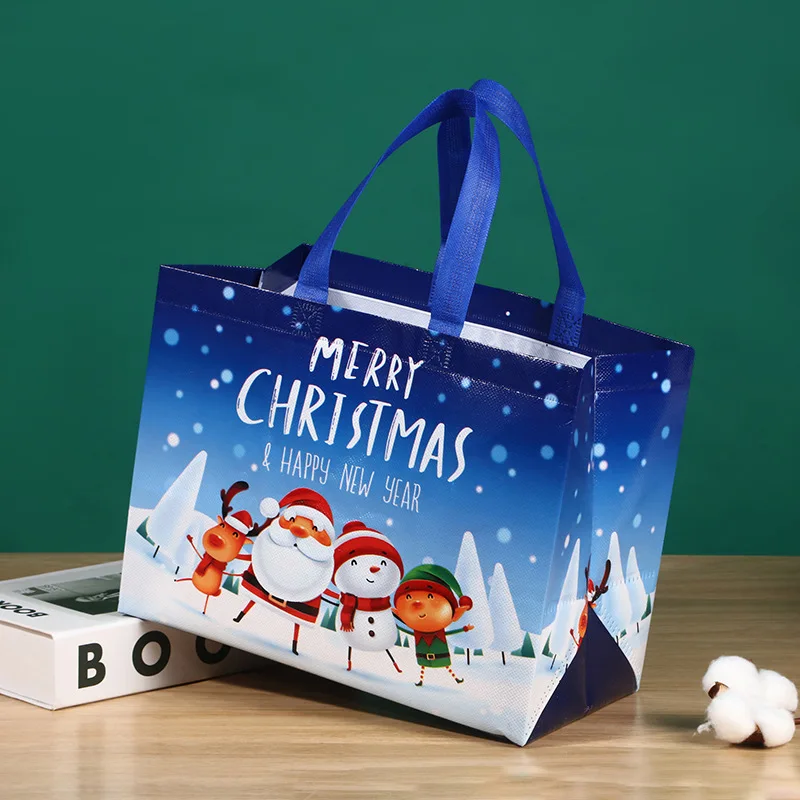 Custom Christmas Non-Woven Bags Large Tote Bags With Handles Xmas