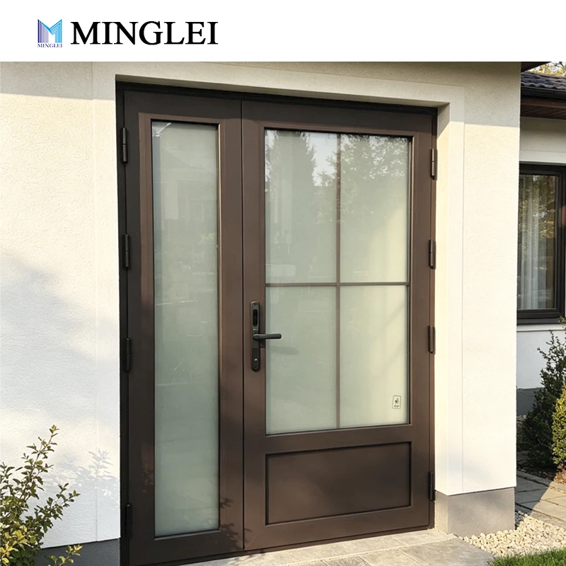 NFRC Certified Opaque Glass Casement Swing Entry Door Custom Grilles Design Aluminum Energy Saving Exterior Front Door