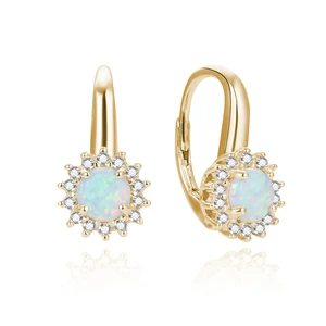 Elegant 9K Gold Plated 925 Silver Fire Opal Stone Safety Pin Earrings Trendy Clip-On Design for Women. for Weddings