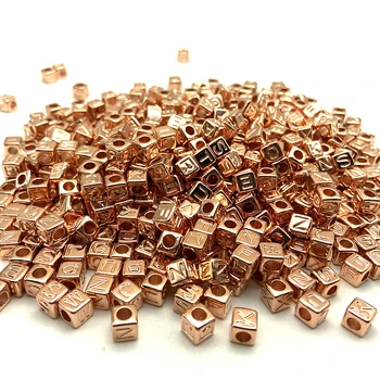 Wholesale 6mm Plastic Vintage Red Copper Color Alphabet Beads Square Acrylic Letter Beads For Jewelry Making